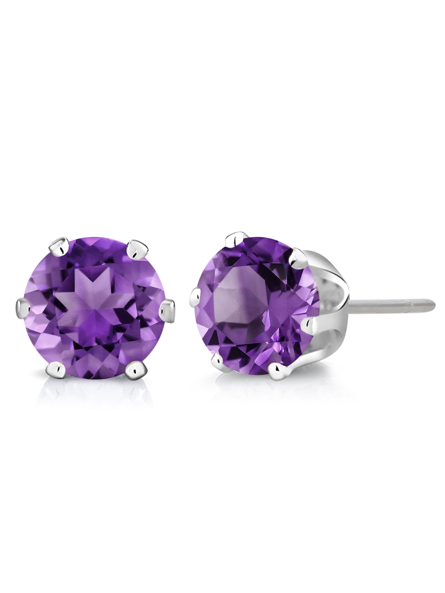 Sterling SILVER AMETHYST Stud Earrings 6mm Round Purple Gemstone 925 Jewellery