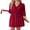 03-C-Wine Red, variant on Women's Waffle Knit Robe 3/4 Sleeve V Neck Knee Length Wrap with Adjustable Waist Belt Light Blue L