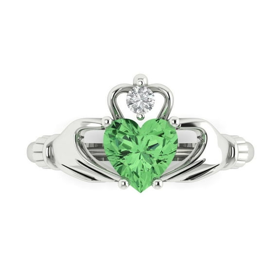 Clara Pucci 14K White Gold 1.05ct Green Claddagh Ring for Women