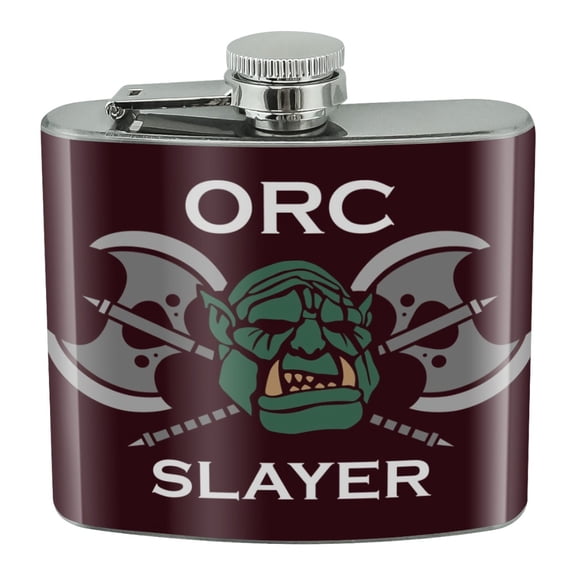Orc Slayer Fantasy Games RPG Axe Stainless Steel 5oz Hip Drink Kidney Flask