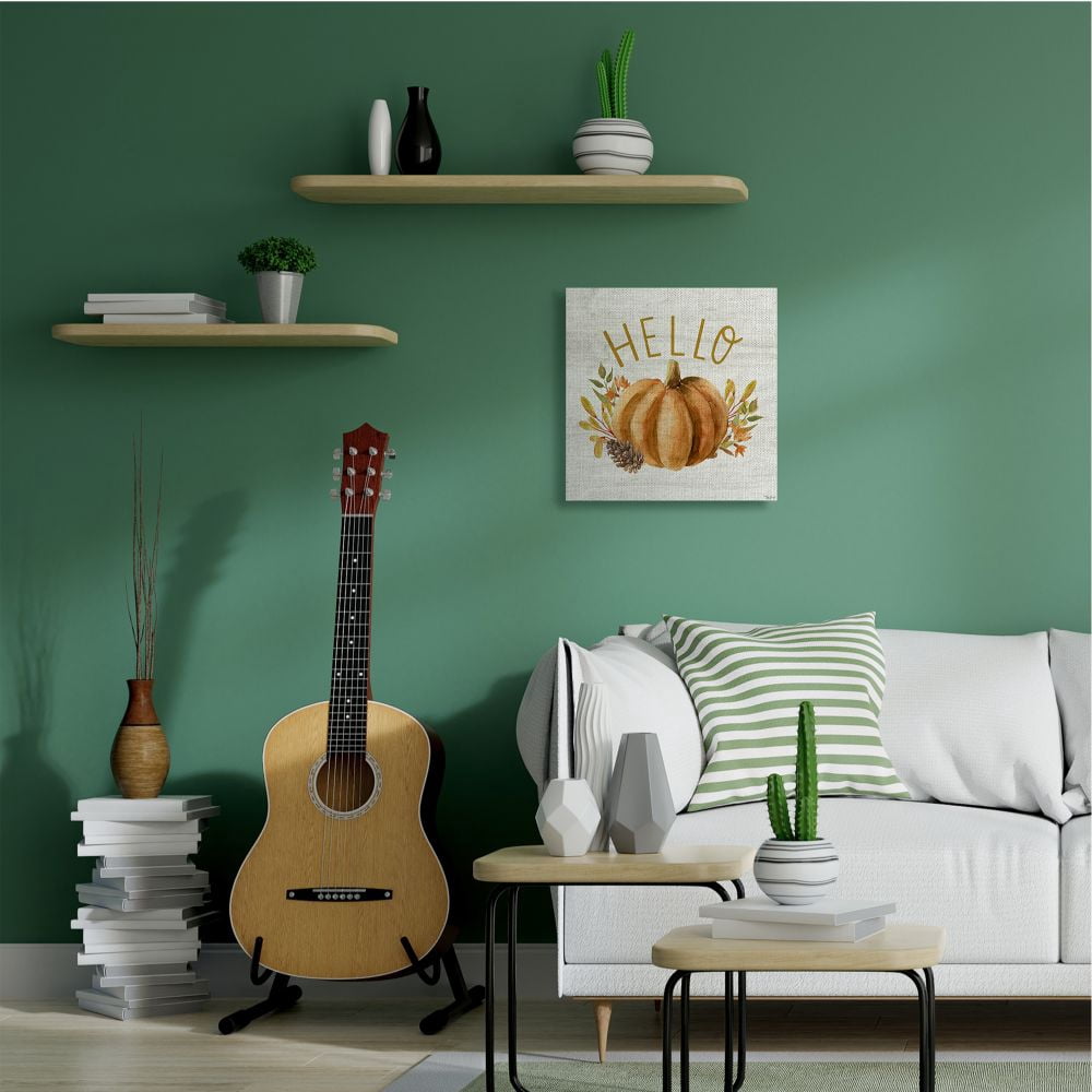 Stupell Industries Hello Pumpkin Autumn Pinecone Orange Brown Fall Seasonal Canvas Wall Art Design by Gigi Louise, 24" x 24"