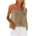 thumbnail image 2 of QUINDOS Womens Shirts Yoga Khaki Summer Fashion Casual Button Sleeveless Shirts Round-Neck Solid Tank Tops Blouse Vest Womens Tank Tops, 2 of 5
