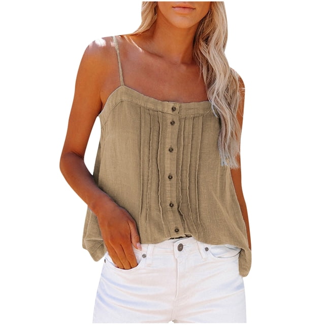 Birdeem Femmes Été Mode Décontractée Chemises Sans Manches à Boutons Col Rond Débardeurs Unis Blouse Gilet