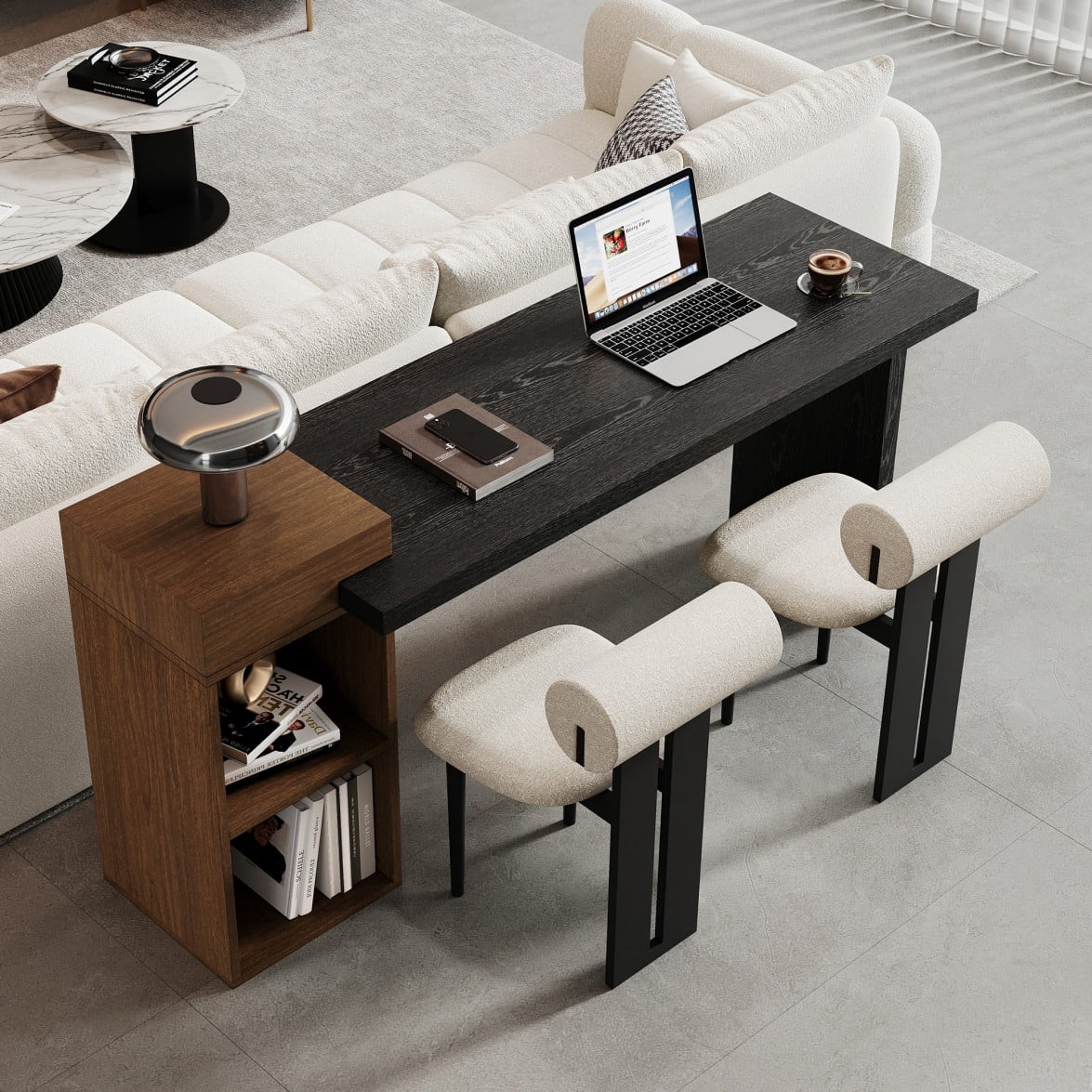 Two-Tone Side Table, Wood Grain MDF Console Table with 2-Tier Open Storage Shelves, Narrow Sofa Table for Entryway, Living Room & Bedroom, Black & Walnut