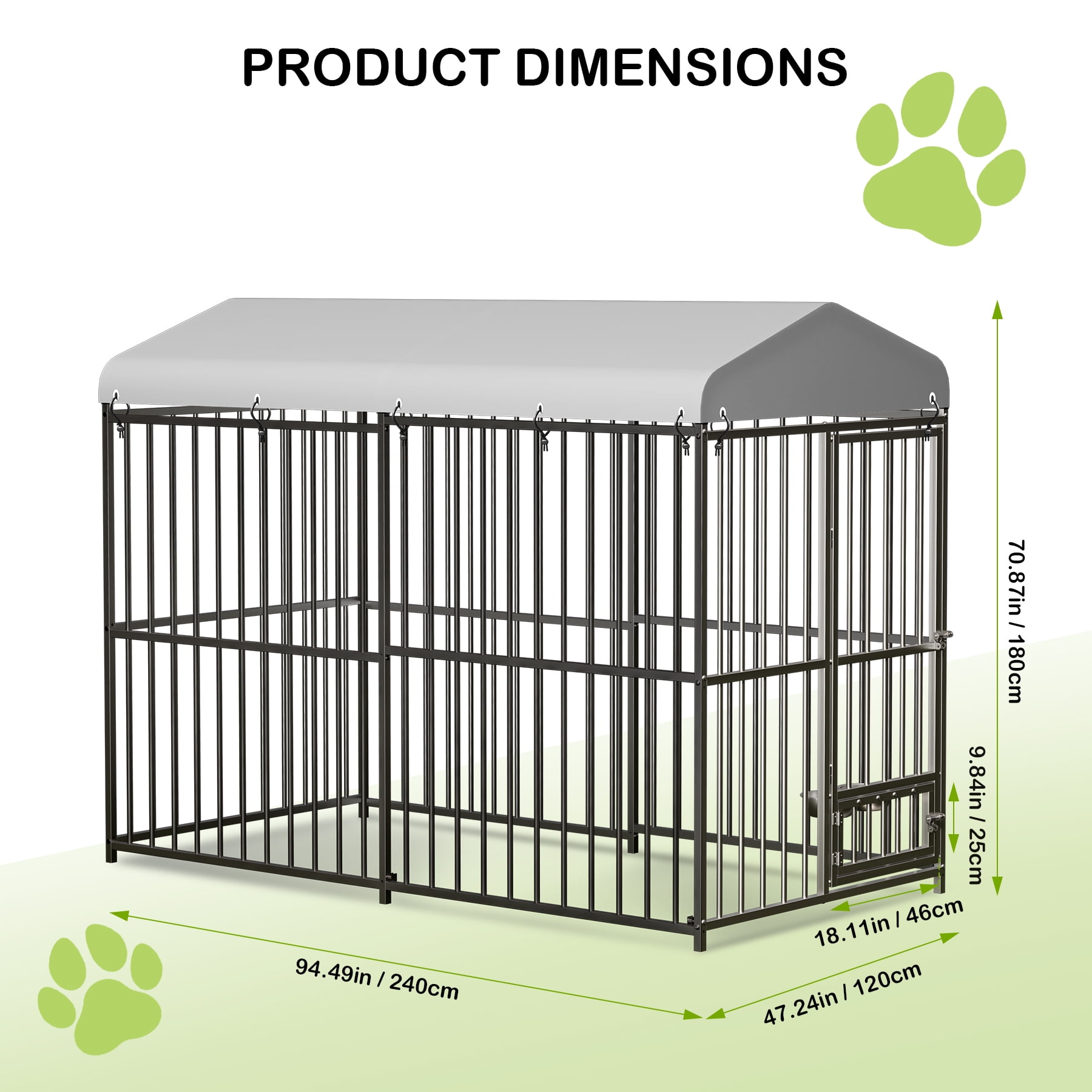 Memoryfield 8x4x6 FT Outdoor Dog Kennel with Roof Cover and Lock, Heavy-Duty Large Metal Cage for Medium & Large Dogs, Black