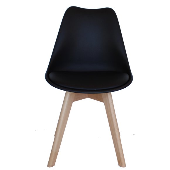 Set of Six (4) Eames Style Side Chair with Natural Wood Legs Dining Room Chair Office Chair (BLACK)