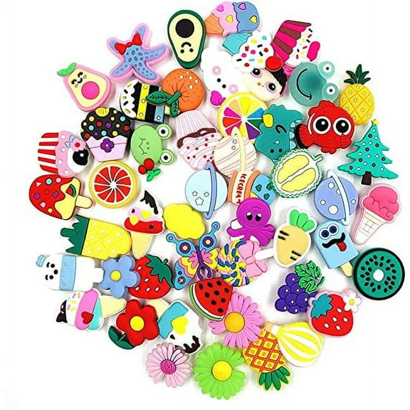 100 Pieces Random Shoes Charms, DaKuan PVC Different shapes Shoe Charms for Shoe Decoration Party Gift