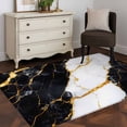 thumbnail image 5 of 4x6 Area Rugs, Black Marble Non-Skid Rubber Backing Large Rectangle Rugs - Living Room Bedroom Home Office, Luxury Gold White Abstract Cracks Artwork Indoor Floor Mat Carpets Washable Rug, 5 of 9