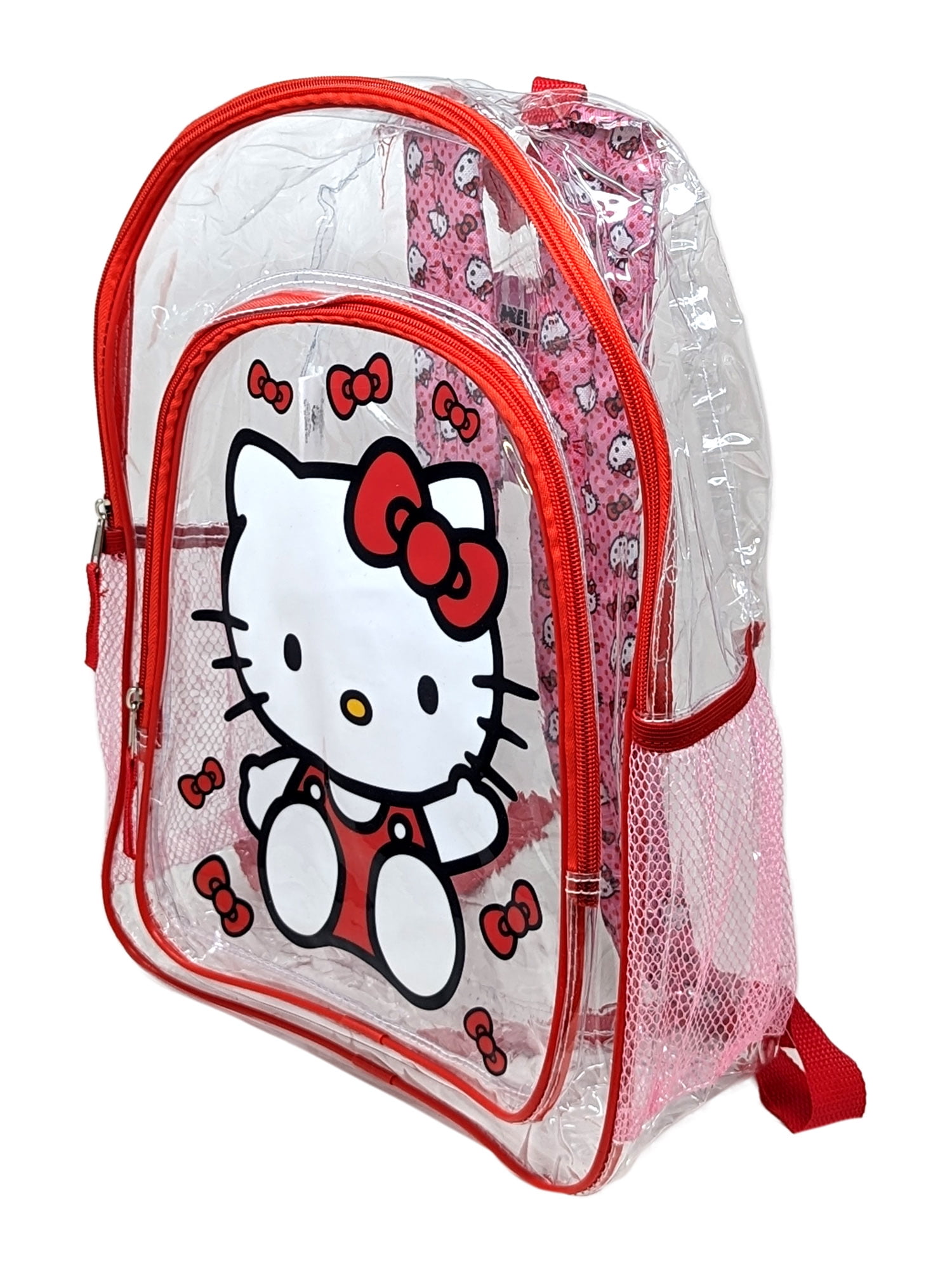 Hello Kitty 16" Clear Backpack for Girls Transparent Bag with 2 Side Mesh Pockets