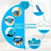 Ceiling Fan Cleaner Duster Reusable Microfiber Ceiling Fan Blade Cleaner Removable Duster with Extension Pole Adjusts 13 to 49.7 Inch for Cleaning Walls Bookshelves Furniture Door Window Top (Blue)