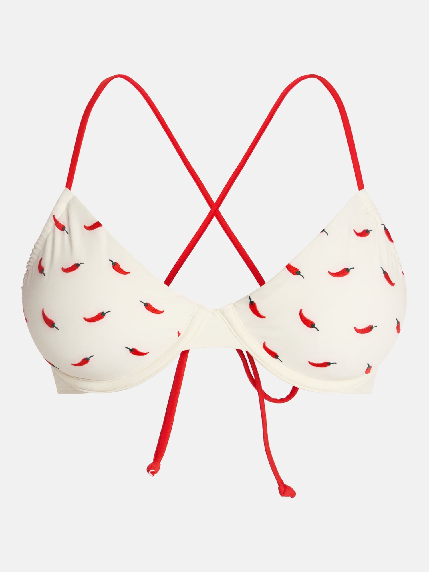 No Boundaries Chili Pepper Print Underwire Bikini Swim Top, Women's XXS-XXL