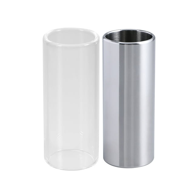 2 Pcs 60MM Glass Slide and Stainless Steel Slide Medium Bottleneck Slide for Guitar Bass (Transparent And Silver)