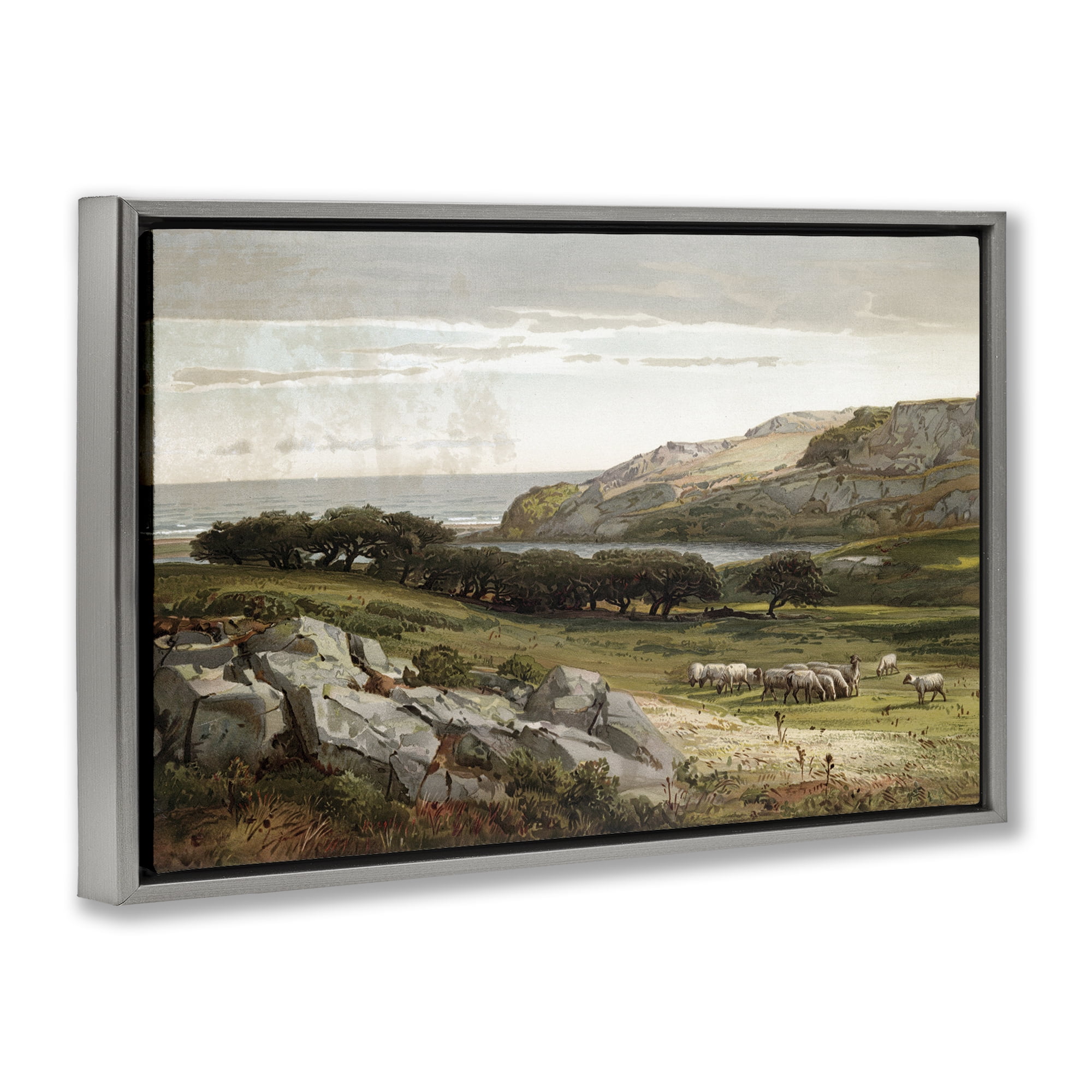 Stupell Industries Sheep in Passionate Landscape Gray Framed Floater Canvas Wall Art, design by Lula Bijoux & co.