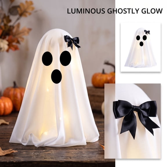 Light Up Halloween Decorations, Battery Operated Night Light with Warm Led Glow for Living Room Table Decor, Spooky Halloween Decor Ghost Figurine for Office Mantel Party
