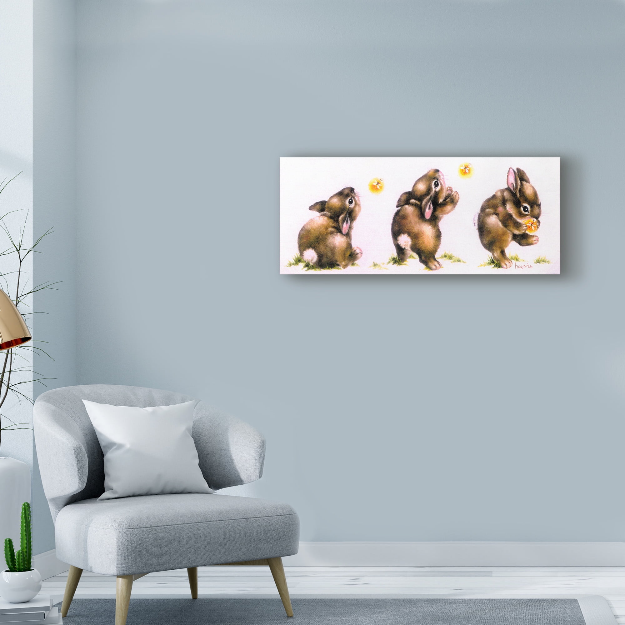 Trademark Fine Art 'Bunny And Lightning Bug' Canvas Art by Peggy Harris