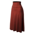 thumbnail image 2 of A2Y Women's Solid A-Line Fold Over Waist Band Flared Midi Skirt Fired Brick S, 2 of 3