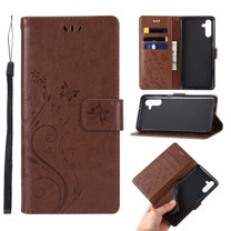 Dteck Butterfly Pattern Case for Samsung Galaxy A14 5G,Magnetic Leather Card Slots Wallet Case Shockproof Rubber Kickstand Cover with Wrist Strap,Brown