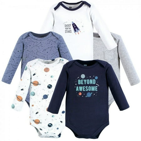 UPC: 0660168186956 | Hudson Baby Infant Boy Cotton Long-Sleeve Bodysuits Space 5-Pack 9-12 Months