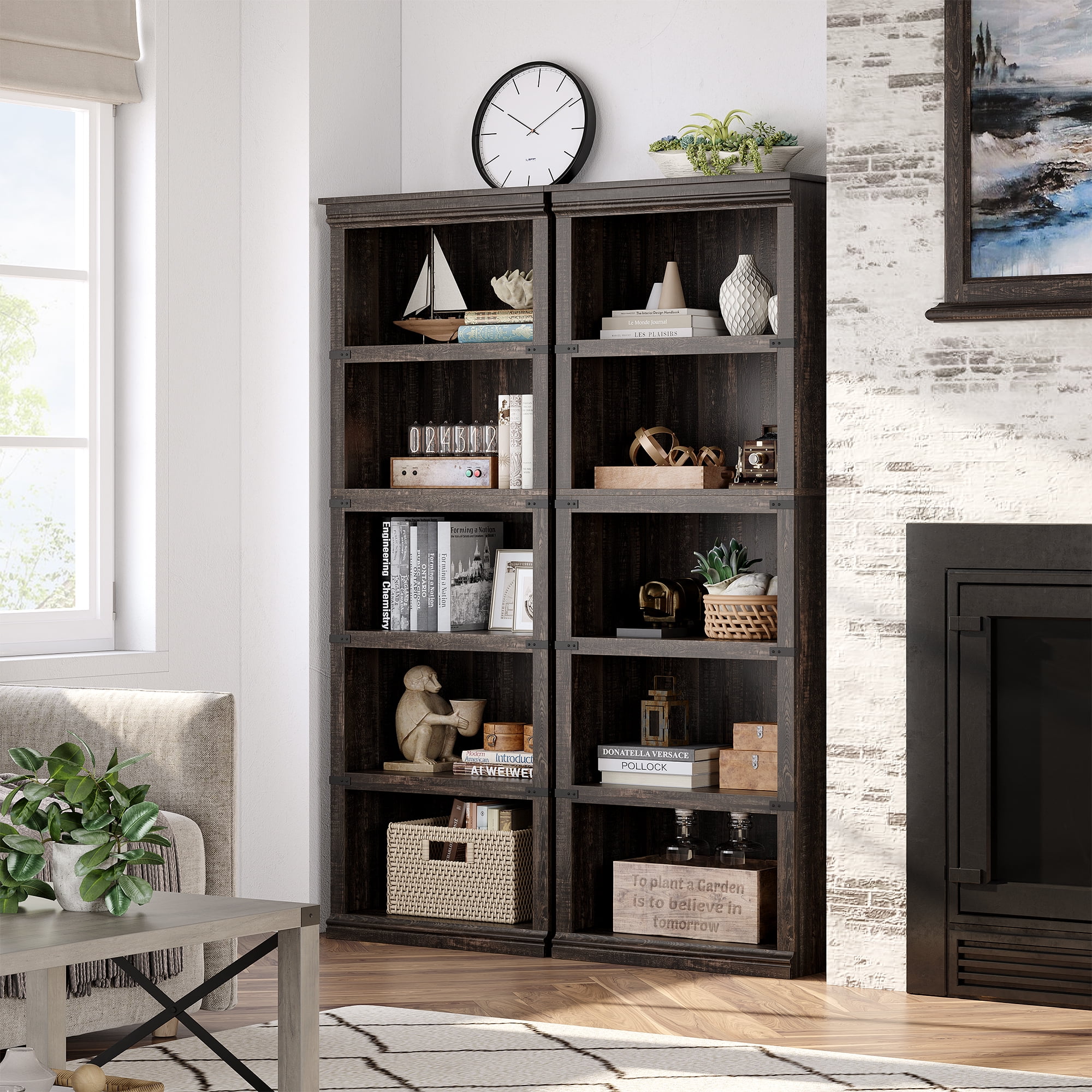 3/5 Tier Bookcase, Farmhouse Book Shelf with Storage Open Display Bookshelves, 71" Tall Book Case Wooden 3/5 Shelf Bookcase Home Decor Furniture for Home Office, Living Room, Bed Room