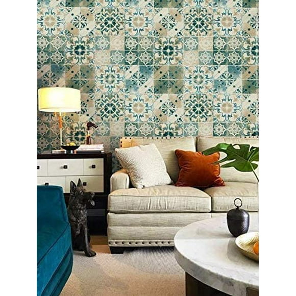 Blue Tile Wallpaper Peel and Stick Wallpaper Stick and Peel Vintage Contact Paper Removable Wallpaper Waterproof Embossed Self Adhesive Wallpaper Shelf Drawer Liner Vinyl Film 17.7''x118.1''