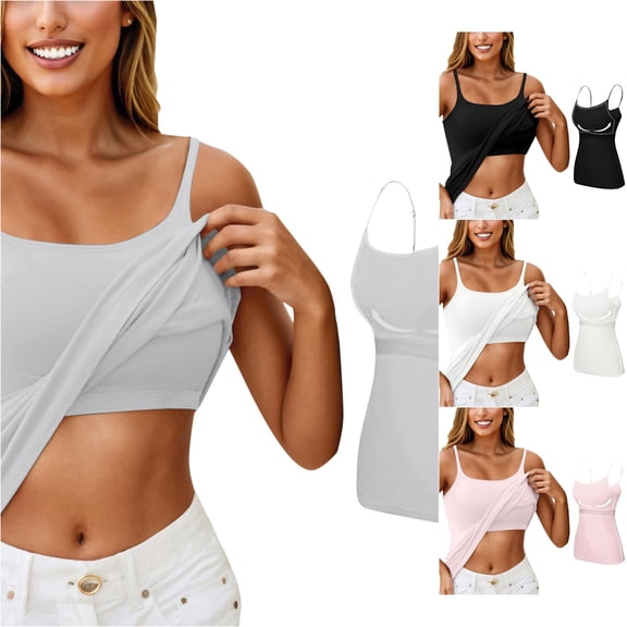 Jane Wardrobe Built-in Bra Camisole Tank Top, Wirefree Padded No Bra Needed Layering Cami, Soft Sleeveless Basic Top, 1 Piece, M-L-XL-XXL Plus Size Friendly