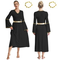 TiaoBug Womens Ancient Greek Queen Roman Gold Trim Dress Robe with Headwear Black XL