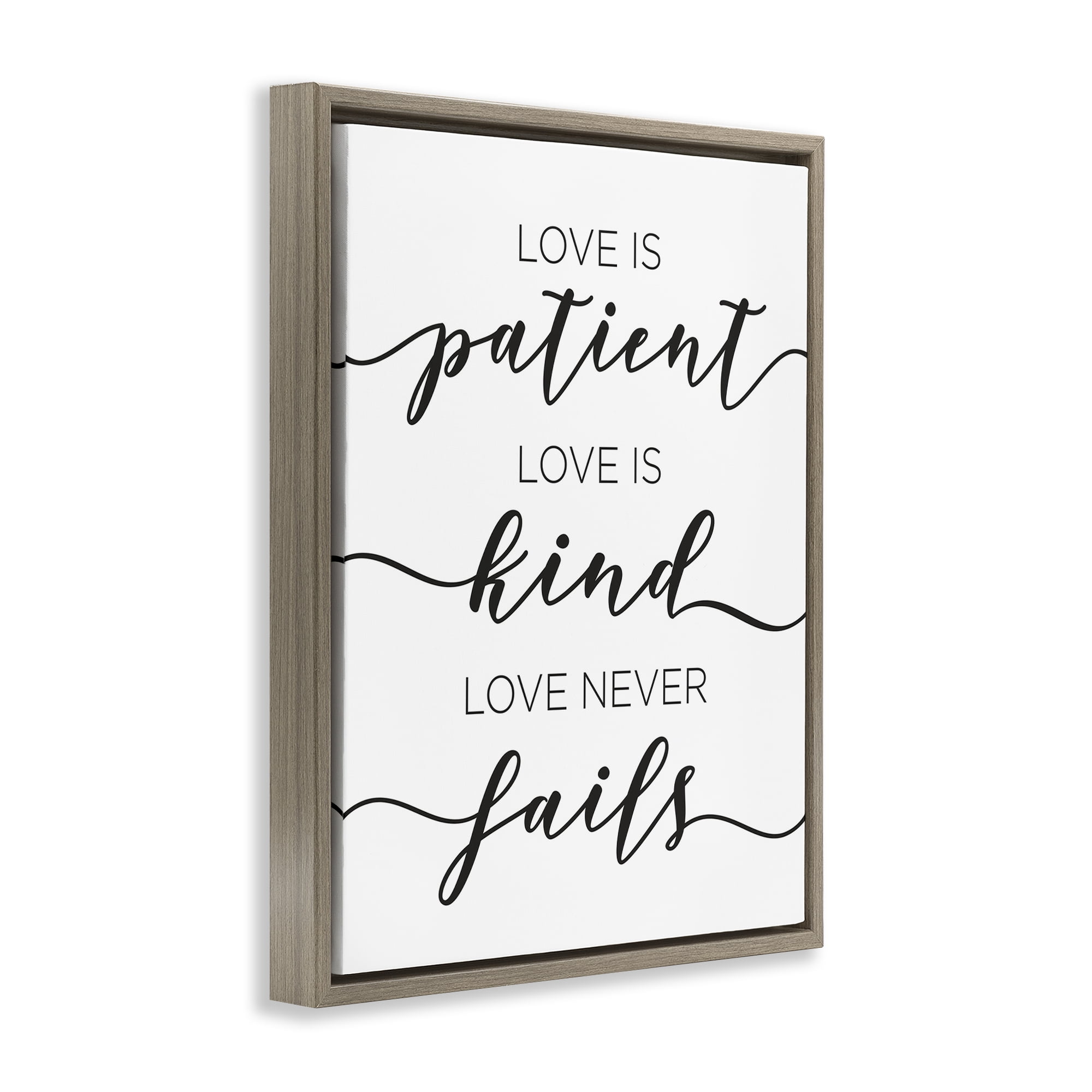 Stupell Industries Love Never Fails Phrase Typography Painting Brown Floater Framed Art Print Wall Art, 17 x 21