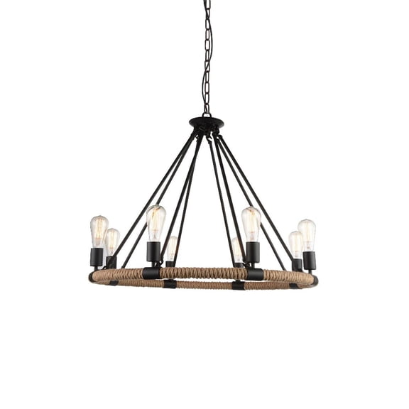 CWI Lighting Ganges 8 Light Up Farmhouse Metal Chandelier in Black
