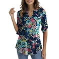 thumbnail image 3 of LETDIOSTO Womens Plus Size Shirts 3/4 Roll Sleeve V Neck Floral Flowy Blouses Tunic Tops, 3 of 4