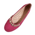 thumbnail image 2 of BRGZLK Women's Flats Shoes Summer Fashion Casual Versatile Round Toe Pearl Rhinestone Slip-On Flat Shoes Soft Sole Elegant Comfortable Flats Red 8.5, 2 of 7