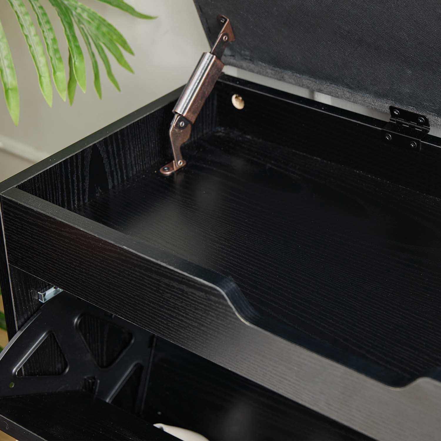 Shoe Storage Bench with Cushion Seat, Flip Drawer & Adjustable Shelves for Hallway, Bathroom, Garage, Black
