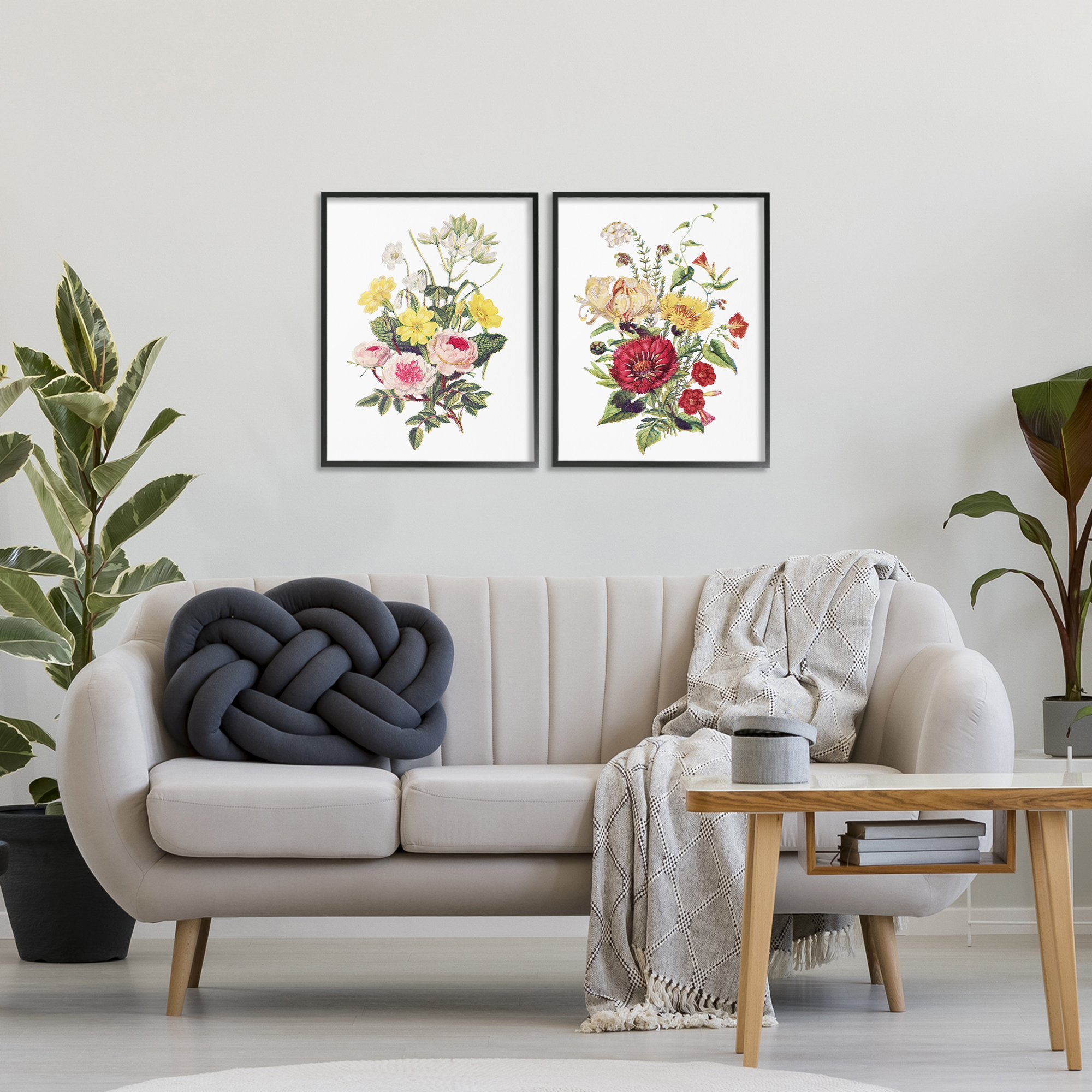 Mixed Flower Bushels 2 Piece Black Framed Giclee Art Set, design by Lettered and Lined