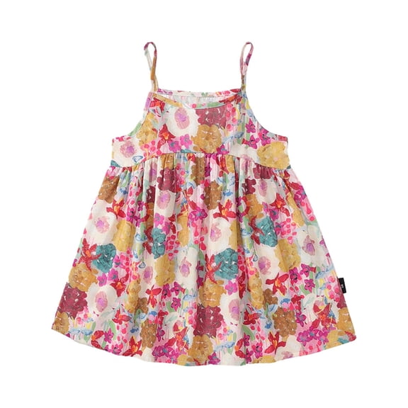 IFNWSV Toddler Dresses for Girls Short Sleeve Round Neck Floral Print A Line Tunic Summer Sundress Red 4-5 Years