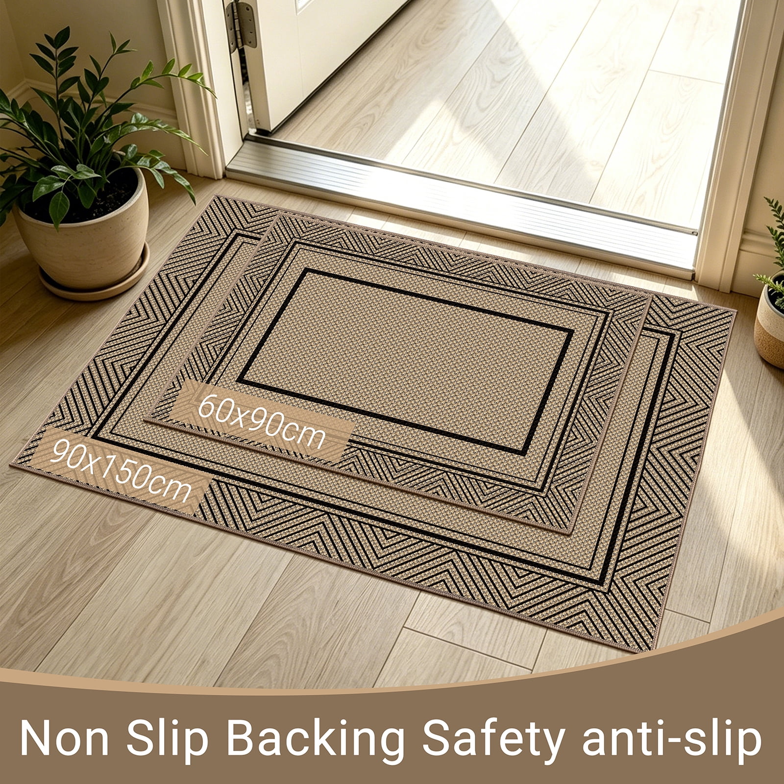 ORGOWEL Doormat Washable Easy Jute Rugs Boho Indoor Outdoor Rug 3*5ft Entryway Rugs Non-Slip Low Pile Black Door Mat Carpet for Living Room Kitchen Entry Patio Deck