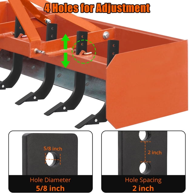 Heavy Duty 18 Inch Tractor Box Blade Shank, 4 Adjustable Holes with Removable Cutter Point, Scarifier Tooth for Digging Grading Plowing, Multi Piece Set
