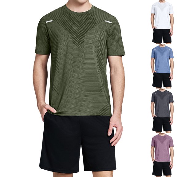 Dianli Men’s Ice Feel Summer Sports Set, Short Sleeve Breathable Quick-Dry Two-Piece Running Workout Outfit, Casual Comfortable Activewear for Fitness, Training, or Gym Pink M