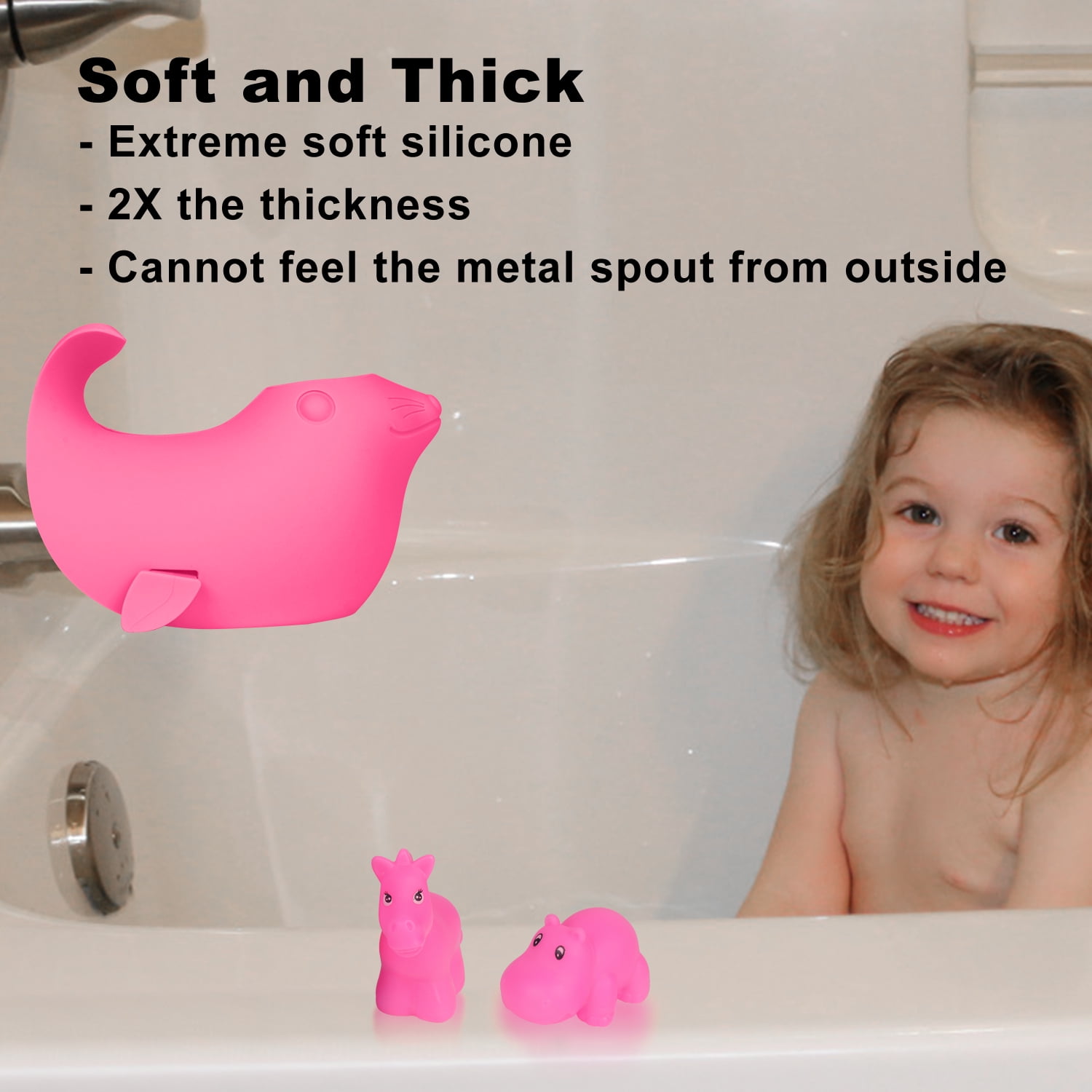 Bath Kneeler and Elbow Rest Pad Set with Toy Organizer - Bath Tub Pad - Bath Spout Cover Pink Sea Lions