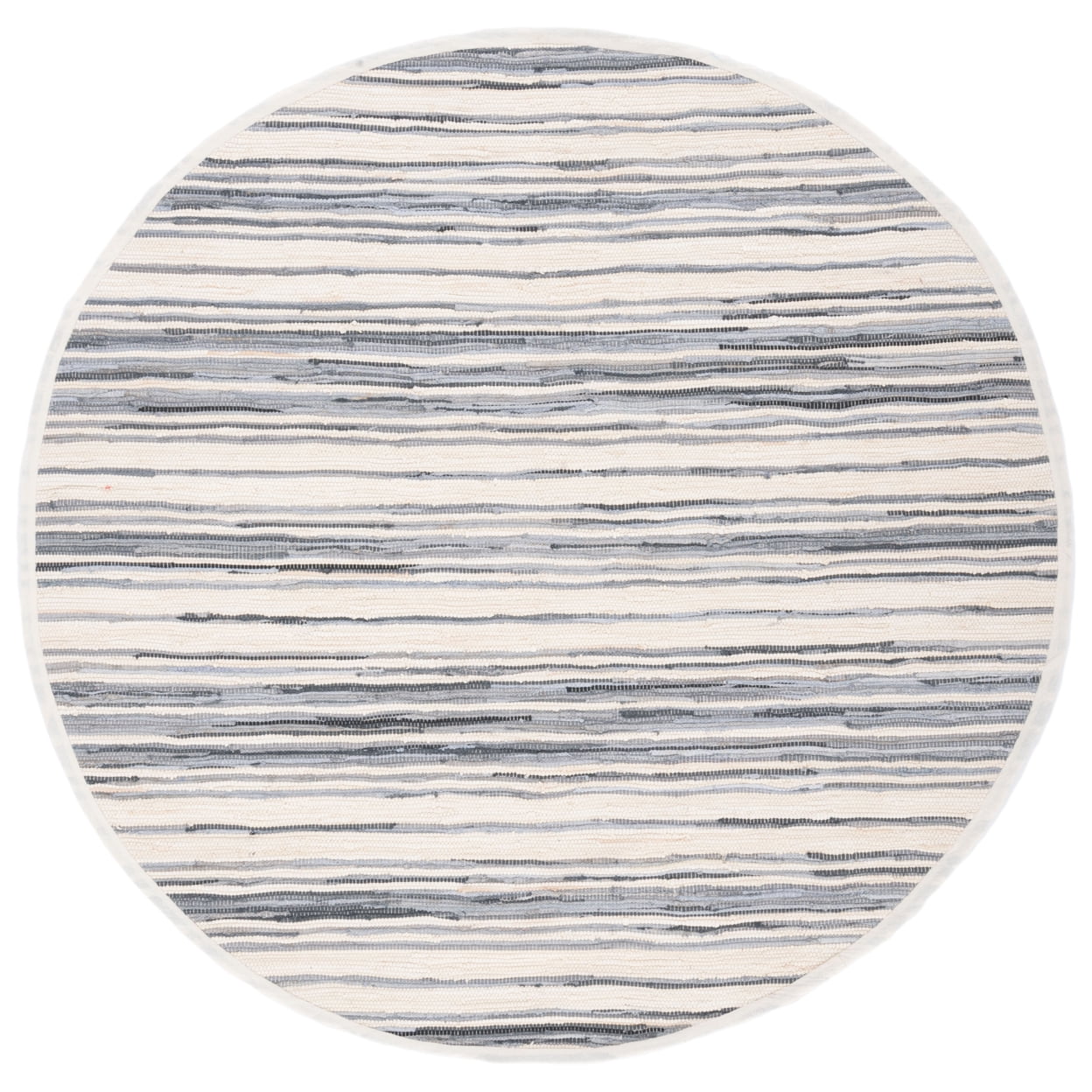 SAFAVIEH Rag Benton Striped Cotton Area Rug, Ivory/Grey, 8' x 8' Square