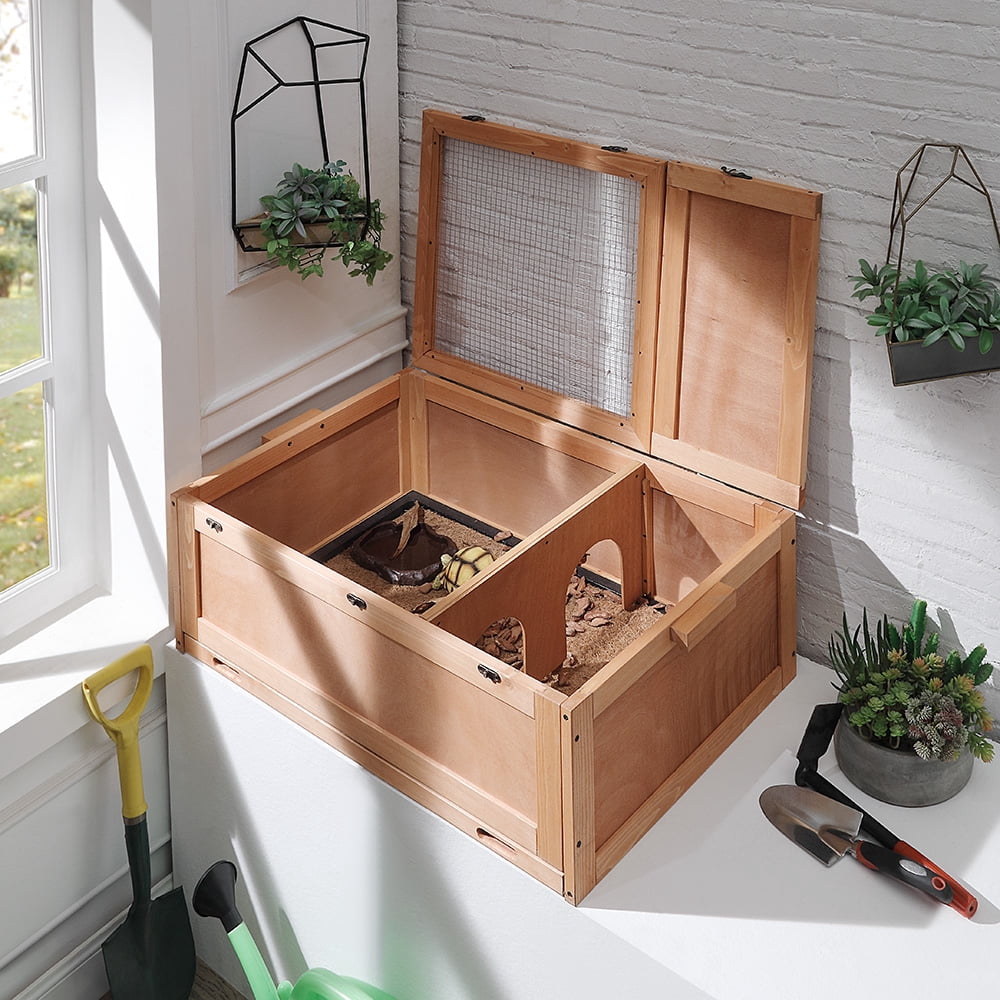 Unipaws Tortoise House with Tray, Tortoise Enclosure with Reptile Carpet and Food Bowls for Small Animals, Indoor and Outdoor Medium Habitat, Anti-Corrosion and Moisture Proof