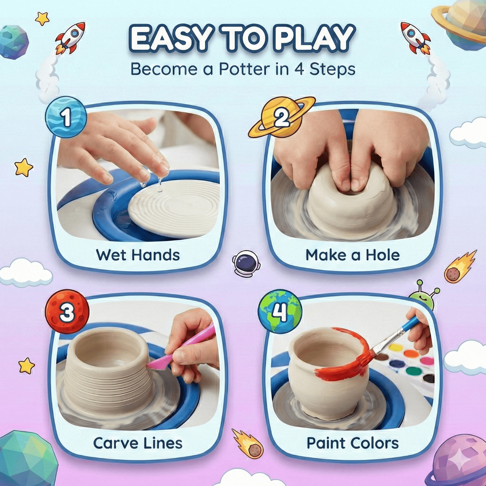 Ejoyoyin Pottery Wheel for Kids, Easy Crafts Complete Pottery Kit for Kids Beginners Ages 6+, Mini Clay Kit with Sculpting Tools, Ideal Birthday Gift