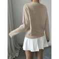 thumbnail image 4 of Women'S 3D Floral Appliques Crewneck Sweaters Long Sleeve Drop Shoulder Pullovers Elegant Knit Tops Khaki S, 4 of 8