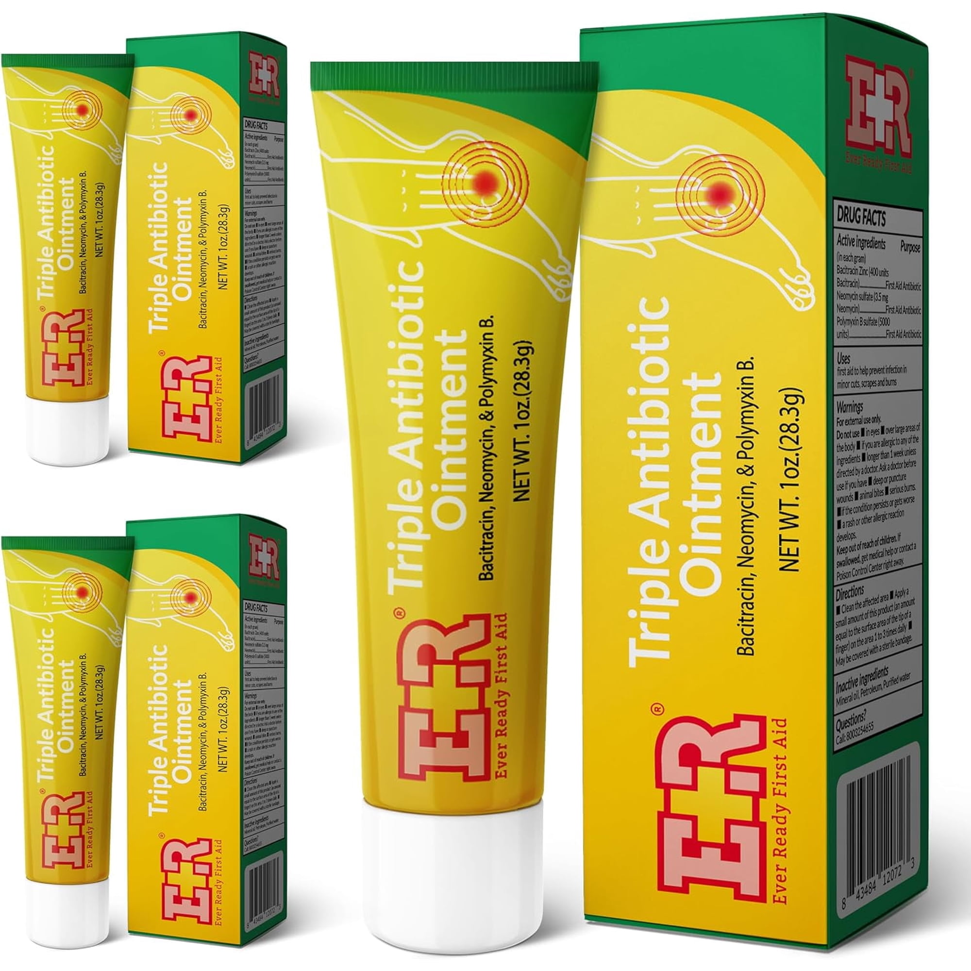 Ever Ready First Aid Triple Antibiotic Ointment 1.0 oz, First Aid Ointment for Minor Scratches, Cuts, Burns, Wounds and Infection - 3 Pack