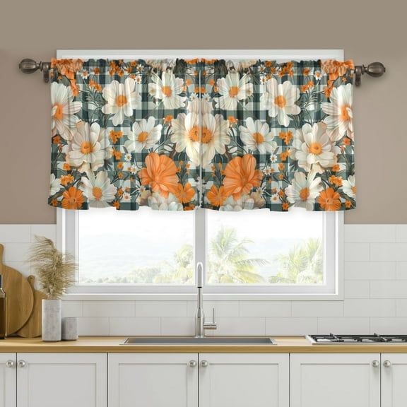 Yayeee Kitchen Curtains Set of 2 Light Filtering 57"x24" Over Sink Window Panels, Sunny Blooms