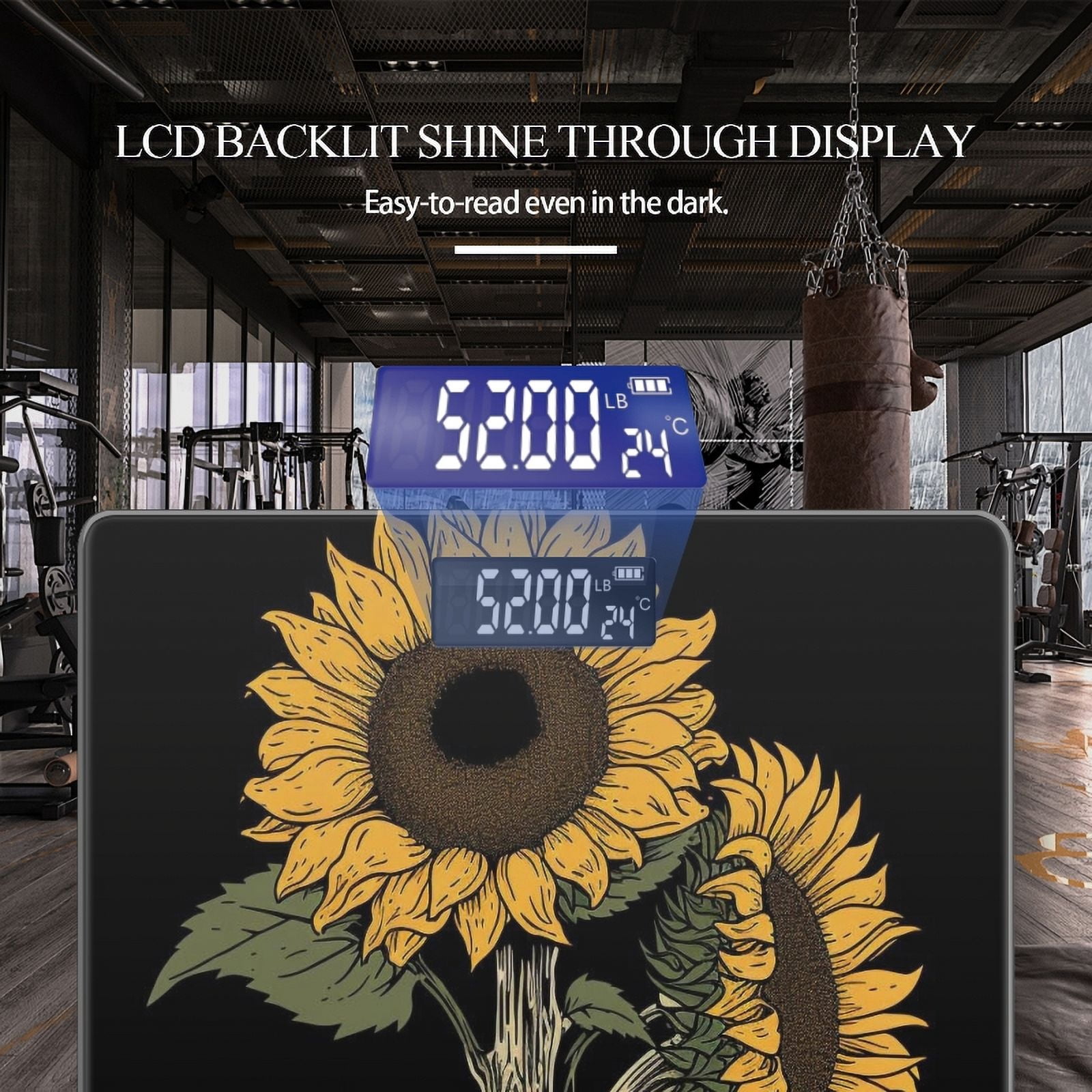 Bathroom Scale, Highly Accurate Digital Body Scale,Precisely Measures Weight up to 400 lbs-Skeleton Hand Holding Sunflowers