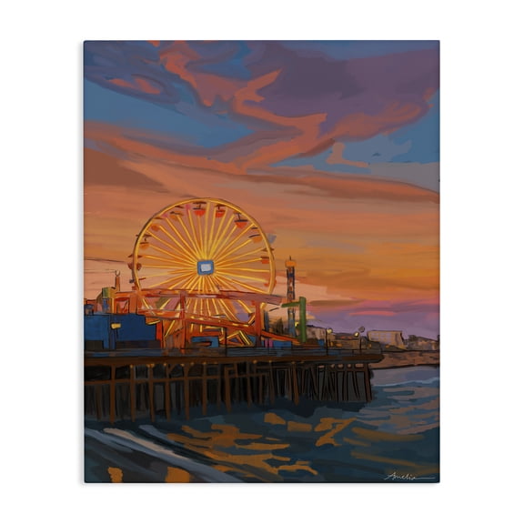 Stupell Industries Santa Monica Pier Sunset Canvas Wall Art, design by Amelia Noyes