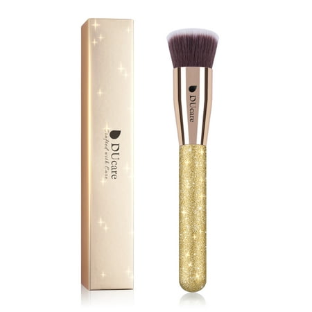 DUcare Foundation Blush Makeup Brush Golden Glitter Flat Top Kabuki Brush Synthetic Professional Bronze Liquid Blending Mineral Cosmetic