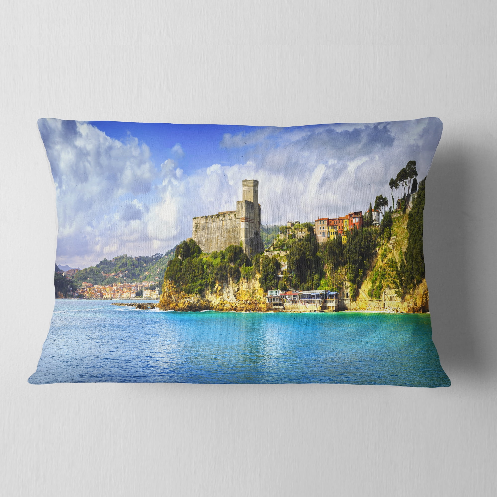 Designart Lerici Village Panorama - Seascape Throw Pillow - 12x20