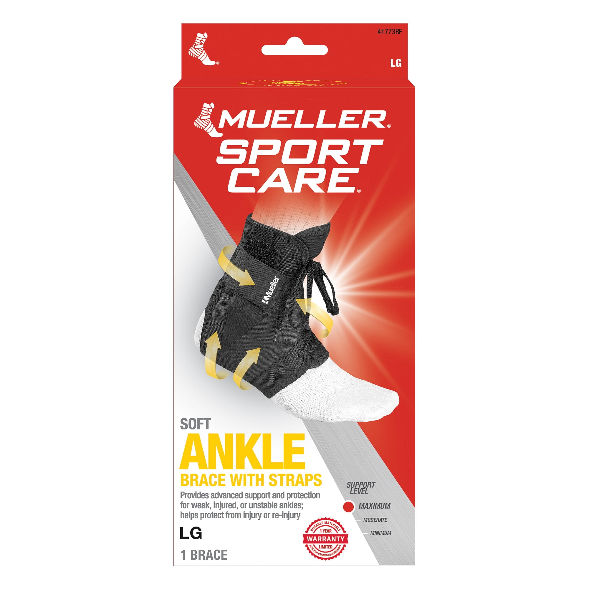 Mueller® Soft Ankle Brace with Straps, Large, Adjustable Ankle Support