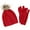 Red, variant on CTM Knit Beanie Hat with Pom and Matching Gloves Set (Women)