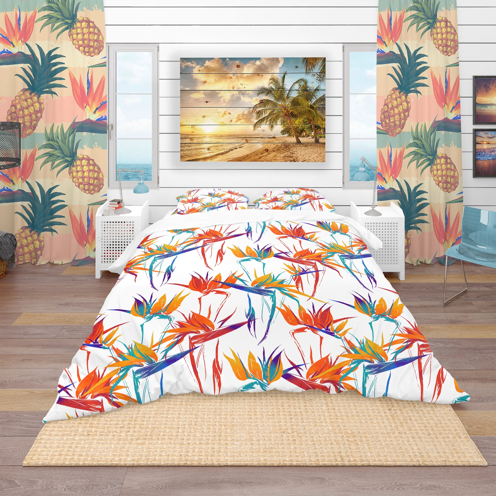 Designart 'Imprints Strelitzia Flowers Mix Repeat Pattern' Tropical Duvet Cover Set